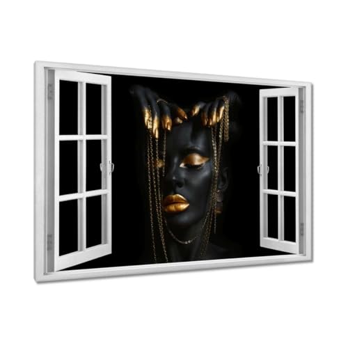 Chaînes dorées et maquillage toile imprimée 120x80 cm pour sublimer l'ambiance de votre salon
