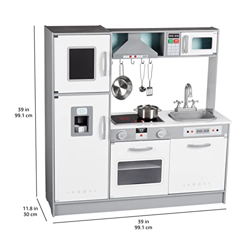 Image of Amazon Basics Kids Kitchen Set, Play Kitchen Toy Playset for Toddlers, Preschoolers, 39 inch L x 11.8 inch W x 39 inch H, White & Gray