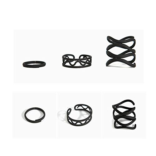 KeyZone Girls Black Stack Plain Above Knuckle Ring Midi Finger Tip Rings Set 3 Pcs