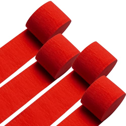 Image of Red Crepe Paper Streamers 4 Rolls 328ft, Pack of Party Streamers for Valentines Day Decorations, Crepe Paper for Birthday, Baby Shower, Wedding Party Decorations (1.8 Inch x 82 Ft /Roll)