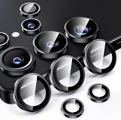 Image of Camera Lens Protector Ring Compatible with Samsung Galaxy S25 Ultra - 9H Tempered Glass, HD Clear, Anti-Scratch, Anti-Drop Metal Camera Guard, Diamond Design Lens Cover Titanium Black