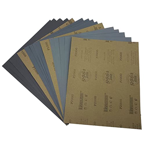 Autkerige Schleifpapier Set(1000 1500 2000) körnung 15 stück 230 x 280mm Nass-und-Trocken Schleifblätter für Handwerk Glas Metall Rostentfernung