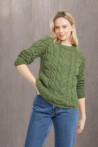 Image of Aran Woollen Mills - Carraig Donn Ladies Irish Multi Cabled Raglan Super Soft Merino Wool Sweater