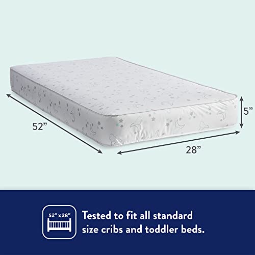 Image of Kolcraft BabyPedic 2-Stage Crib Mattress & Toddler Mattress, Made in USA, Waterproof, Breathable, Extra Firm, 80 Coil Innerspring, GREENGUARD Gold Certified, Dreamy Moonlight & Stars