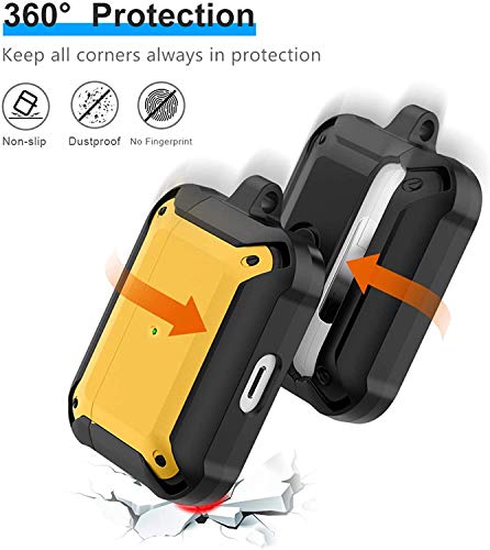 Image of HAMZ Eggshell Edition (Visible Front LED) Press Lock Button Hybrid Shockproof Four Corner Buffer Design Case Suitable for Airpods Pro (Yellow-Black)