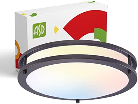 ASD LED Close to Ceiling Flush Mount Light Fixture | Frosted Round Double Ring Lighting Lamp | 14 Inch 21W 120V 1700LM 3000K/4000K/5000K Adjustable | Dimmable, Energy Star, ETL | Dark Bronze