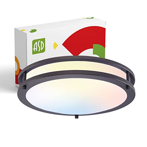 Asd Led Close To Ceiling Flush Mount Light Fixture | Frosted Round Double Ring Lighting Lamp | 14 Inch 21W 120V 1700Lm 3000K/4000K/5000K Adjustable | Dimmable, Energy Star, Etl | Dark Bronze #TOP23