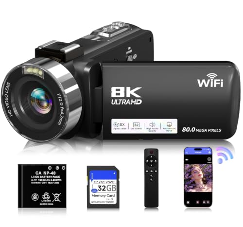 8K Video Camera Camcorder, 80MP AutoFocus WiFi Vlogging Camera for YouTube