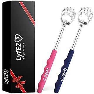LyfEZ Back Scratchers for Men Women - Pack of 2 - Stainless Steel Portable Telescopic Tickler in Blue and Pink Colours for Itch Relief with Rubber Handle - 21/58.5 cm