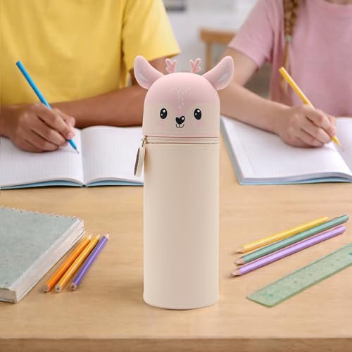 Lulubug Silikon Federmäppchen - REH Daisy | Federtasche aus weichem Silikon für Stifte | Federmappe und Stiftehalter | Mäppchen Tiere, Schlampermäppchen