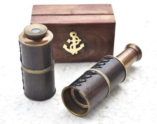 Brass Antique Finish with Wooden Case Brass Ship Captain's Telescope Vintage Monocular Pirate Decor Gift