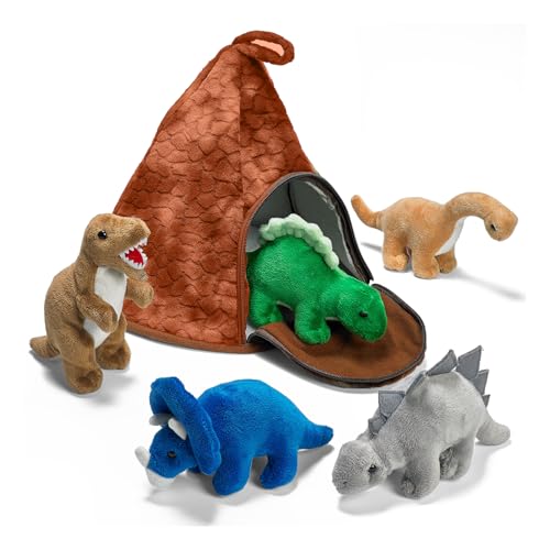 Prextex Dinosaur Volcano House with 5 Plush Dinosaurs Great Christmas Gift For Kids