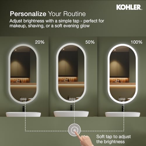 Image of Kohler ModernLife Capsule Lighted Mirror for Bathroom | Wall-Mounted HD Mirror | 100% Silver Coating, Defogger | 3 Color Temperatures & 3 Brightness Levels | 3 Yrs Warranty, 510 x 1018 mm