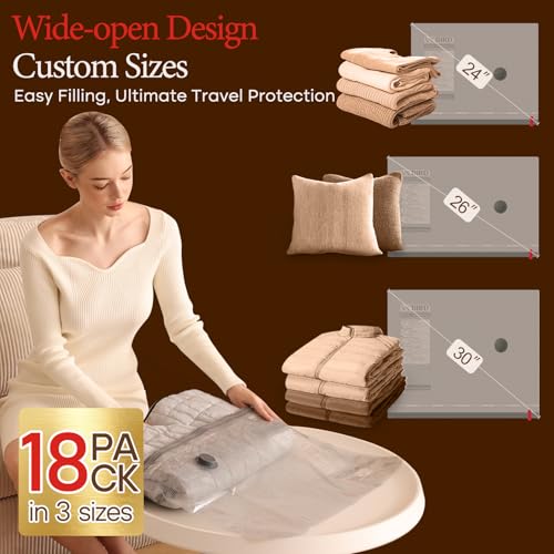 Vacbird Vakuumbeutel für Kleidung mit Kabelloser Vakuumpumpe, 18 Stück (6x 40x50cm, 6x 40x60cm, 6x 50x60cm)… – Ansicht 3