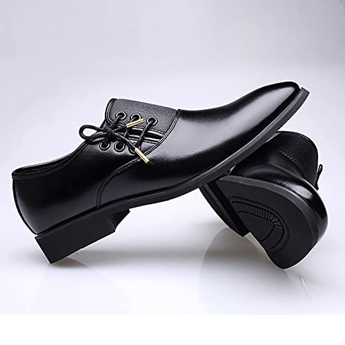 Men's Business Attire Casual Shoes British Pointed Solid Color Lace Up Leather Shoes Leather Lifted Dress Shoes for Men (Black, 9.5)4