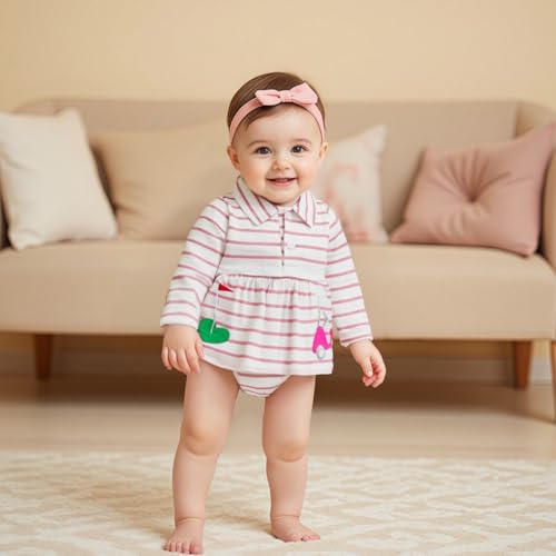 Newborn Baby Girl Golf Outfit Golf Onesie Romper Polo Dress Long Seeve Striped Bodysuit Infant Fall Clothes2