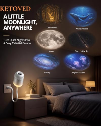 Image of Galaxy Star Projector Night Lamp | 2-in-1 Starry Sky Projector & LED Night Light | USB Portable Moon Projection Lamp for Bedroom, Kids Room & Home Decor (Fullmoon 6)