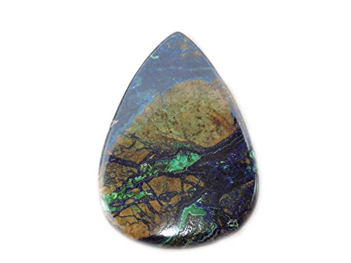 Azurite pierre précieuse naturelle verte et bleue 70 carats en cabochon poire 48x33x5mm