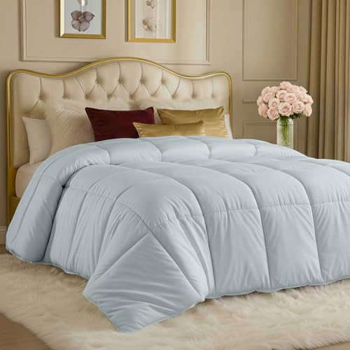Image of Utopia Bedding Comforters Queen Size, All Season Duvet Insert, Down Alternative Box Stitched Bed Comforter with Corner Tabs, Machine Washable (Light Grey)