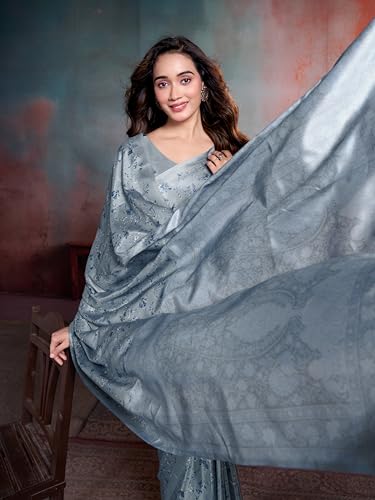 Image of Garden Vareli Floral Print Crepe Saree With Unstitched Blouse Piece