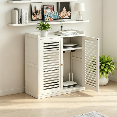 Image of Router Storage Cabinet with Adjustable Shelves,WiFi Router Box Hider,Multi-Functional Router Storage Box,for Living Room,Office,Small Household