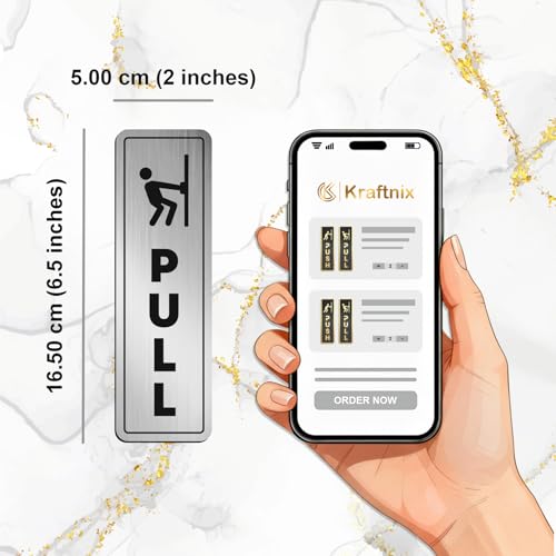 Image of Acrylic Push Pull Sign for Glass Door, Hospital, Restaurant, Malls, Business Shop Silver Black Self-Adhesive Door Signs| Waterproof & Durable High-Contrast Acrylic Signage | 5Cm X 16.50Cm
