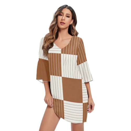 Robe trapèze en mousseline terracotta avec un col en V élégant pour femme