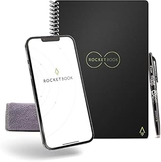 Rocketbook Smart Reusable - Dot-Grid Eco-Friendly Notebook with 1 Pilot Frixion Pen & 1 Microfiber Cloth Included - Infinity Black Cover, Executive Size (6