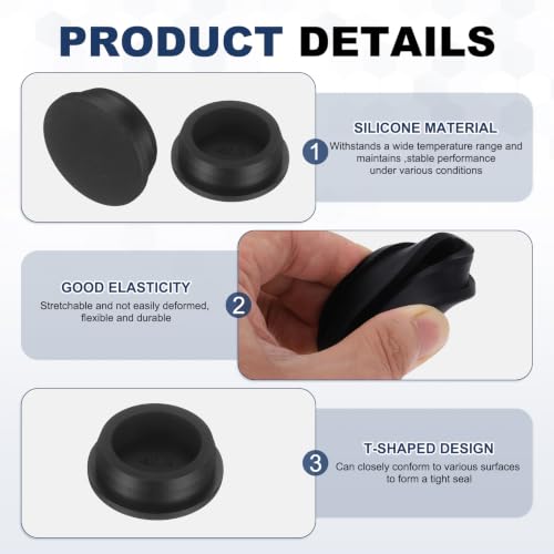 Image of MECCANIXITY 11pcs T-Shaped Silicone Plugs 42.3mm 1-21 /32 Inch Dia Snap in Plug Hole Seal Cover Round Rubber Stopper for 41-42.3mm Holes Kitchen Rubber Bulkheads Waterproof Sealing, Black