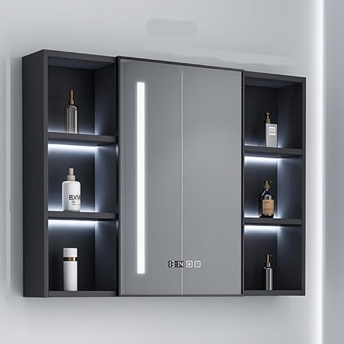 BKSXSOP Bathroom aluminum alloy wall cabinet large capacity,medicine with mirror and led lights,smart medicine defogger,bathroom vanity lights storage,