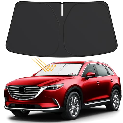 Car Windshield Sun Shade - Motomate Custom for Mazda CX-9 CX9 2016-2024 [4 Layers Nano Coating] Sport Utility SUV,with Storage Pouch Durable Material Foldable Car Sun Visor for UV Rays Upgrade