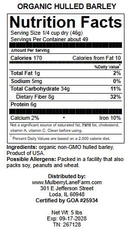 Hulled Barley 5 Pounds (dehulled) USDA Certified Organic Non-GMO Bulk, Product of USA, Mulberry Lane Farms - Image 2