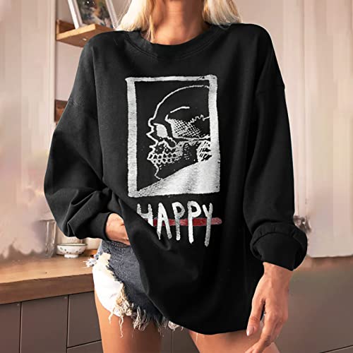 Sudadera de Gran tamaño de Lana de Manga Grande com Cuello Redondo e Calavera de Verano e otoño para