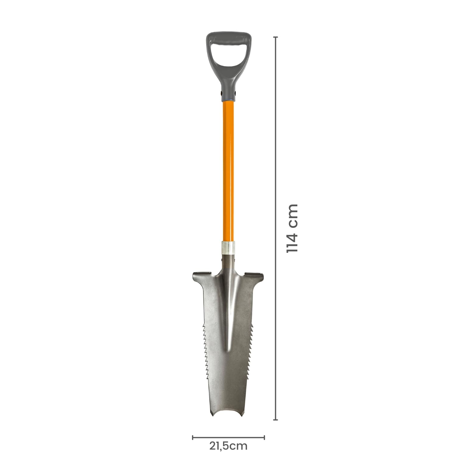 3 PAGEN Pala de sierra de raíz, punta de acero al carbono con dientes afilados, pala de jardín de 114 cm, con mango ergonómico y borde ancho - pala de alta calidad para suelo duro
