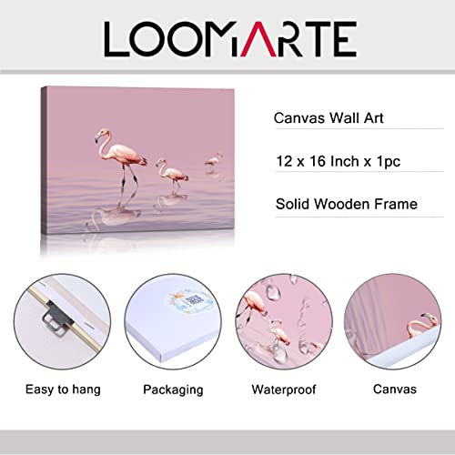 Loomarte Pink Flamingos Canvas Prints Wall Art Decor, Wildlife Animals Mom And Baby Flamingos On The Lake Picture Poster Paitings For Living Room Bedroom Office Hotel, Modern Artwork For Bathroom #TOP6