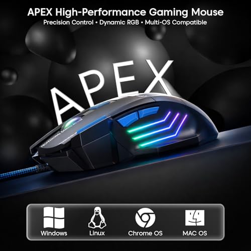 Image of Sounce Apex Wired Gaming Mouse with 7200 DPI Precision Optical Sensor, 7 Programmable Buttons, RGB LED Modes, Braided Cable and Ergonomic Comfortable Design for PC Laptop Desktop Gamer Use (Black)