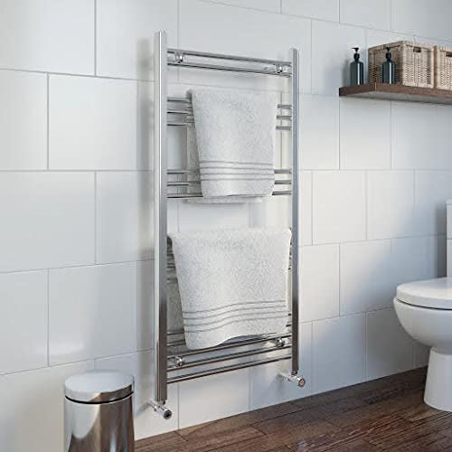 Dual Fuel Heated Towel Rail Chrome Designer Flat Manual Electric 1200x600