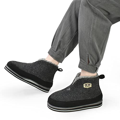 Kuailu Slipper Boots For Men With Memory Foam,Orthopedic Supportive Mens Booties Slippers Closed Toe Warm House Shoes Winter Plush Fleece Lining Rubber Sole,Grey Size 9.5-10 thumb #4