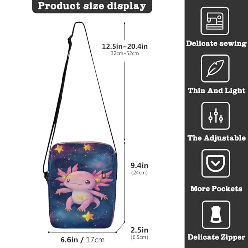Crossbody Bag Cute Axolotl Night Star Messenger Bag for Women Men Purse Shoulder Bag Satchel Bag with Adjustable Strap 214B93233