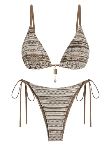ZAFUL Brown Bikini Sets for Women Crochet...