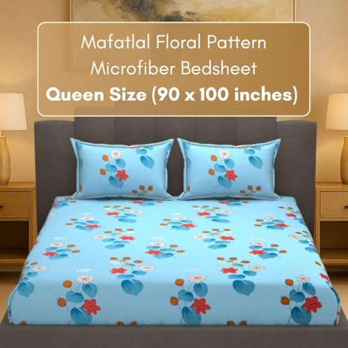 Image of Mafatlal Luxe Lilac 140 GSM Queen Size Microfiber Bedsheet with 2 Pillow Cover for Double Bed, 90x100 Inch - Blue, Premium, Lightweight & Durable