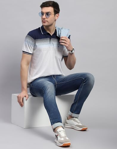 Image of Monte Carlo Mens Striped Polo Collar Half Sleeve Cotton Blend Casual T-Shirt (224064228)