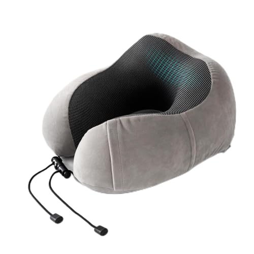 Good Nite Cuscino da Viaggio in Memory Foam Per Adulti, da Viaggio, in Aereo, Campeggio, Auto, Treno, Ufficio, Con Tappi per Le Orecchie, Maschera per Gli Occhi, Borsa per Il Trasporto, Grigio