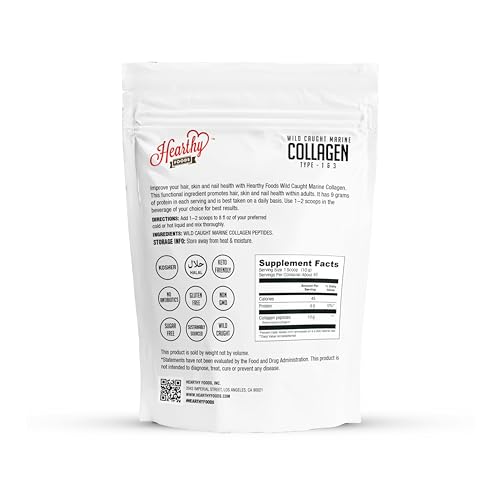 HEARTHY FOODS Marine Collagen Powder 16 Oz - Sourced from Wild-Caught Fish, Pescatarian Friendly, Keto Certified & Non-GMO Verified - Easy to Mix in Water - 45 Servings - Thumbnail 2
