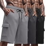 Neer 3 Pack Men's Cargo Shorts Athletic 9' Bermuda Pants with Pockets Knee Length Workout Drawstring Gym Sweat Shorts Summer(Black, Light Mixed Gray, Dark Mixed Gray,XX-Large)