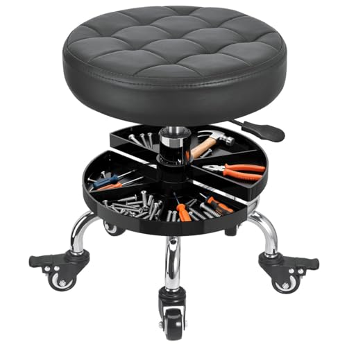 FLOLXNB Garage Mechanic Stool with Storage Tray Low Height Rolling Shop Stools Rolling Mechanics Seat Chair Height Adjustable Rolling Shop Chair Work Stool Creeper Seat (Style 2)