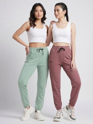 Image of Fflirtygo Cotton Solid Joggers /Track Pant /Solid Pajama /Leggings �100% Export Quality Soft Cotton Night Wear /Pocket Pyjama for Women Combo Pack of 2Pcs, Blue and Grey