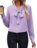 Zeagoo Work Blouses for Women Bow Tie Neck Long Sleeve Shirts Spring Chiffon Office Casual Tops Lilac