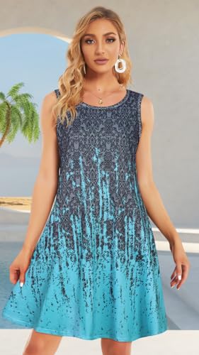 Image of Summer Dresses for Women Beach Boho Sleeveless Vintage Floral Flowy Pocket Tshirt Tank Sundresses 2026