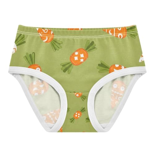 Cartoon Carrots Olive Green Kids Underwear, Toddler Briefs, Cotton Underwear for Girls, 2–8 Years